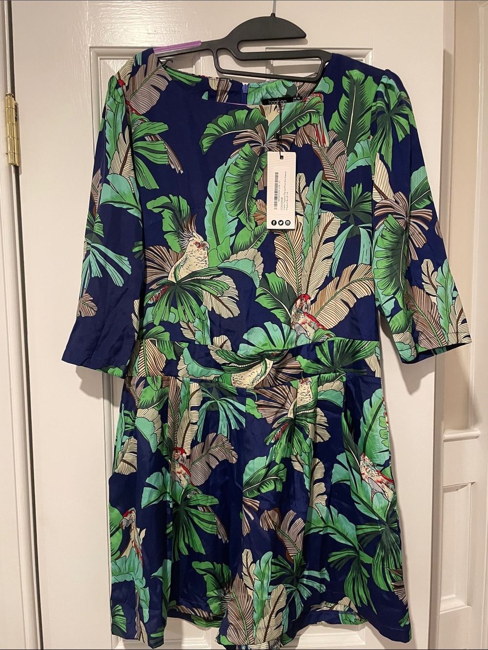 Navy Tropical Leaf Print 3/4 Sleeve NWT Romper
